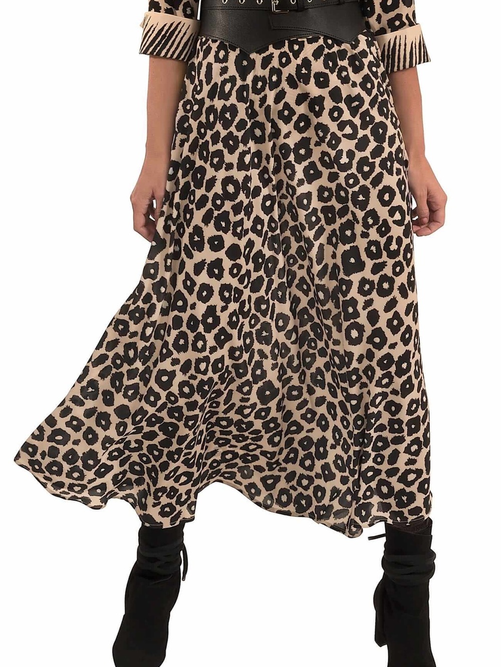 Gretchen Scott Designs Beige and Black Leopard A-Line Skirt (M)